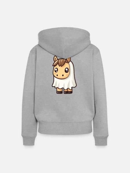 Pferd Halloween Geist - Frauen Premium Bio Zip Hoodie - Grau meliert