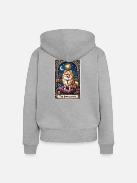 Zwergspitz Mond-Sonnenzauber - Frauen Premium Bio Zip Hoodie - Grau meliert