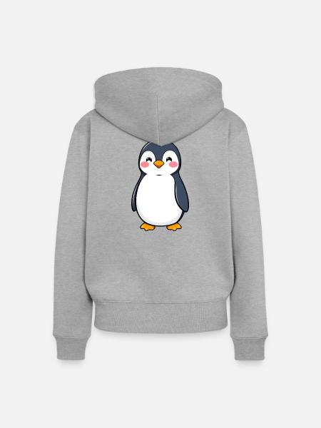 Pinguin - Frauen Premium Bio Zip Hoodie - Grau meliert