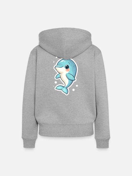 Delfin - Frauen Premium Bio Zip Hoodie - Grau meliert