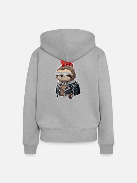 Punk-Sloth im Lederlook - Frauen Premium Bio Zip Hoodie - Grau meliert