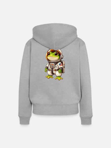 Frosch Astronaut Weltraum Entdecker Cartoon - Frauen Premium Bio Zip Hoodie - Grau meliert