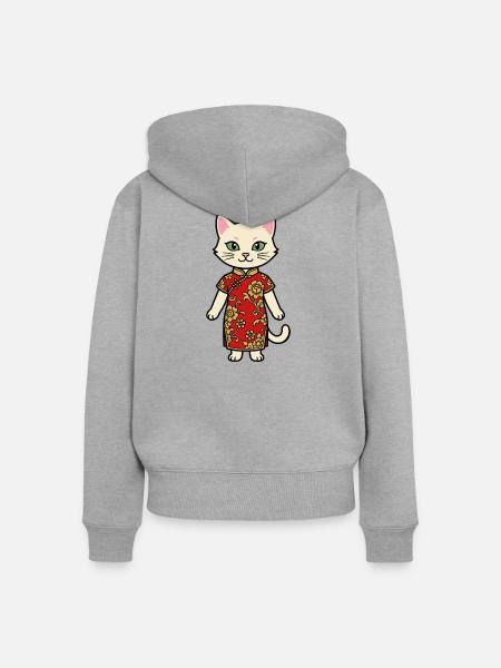 China-Shanghai-Katze - Frauen Premium Bio Zip Hoodie - Grau meliert