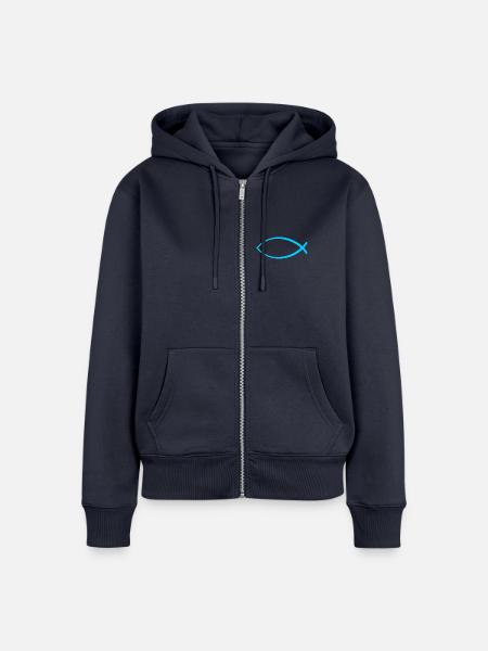 Ichtus Fisch hellblau - Frauen Premium Bio Zip Hoodie - Navy