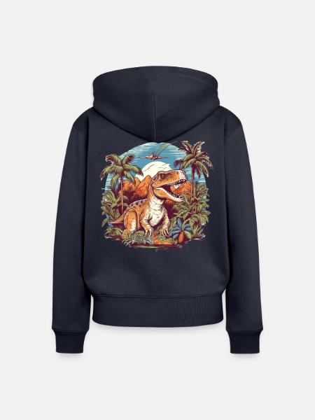 Dinosaurier in Urzeitlandschaft - Frauen Premium Bio Zip Hoodie - Navy