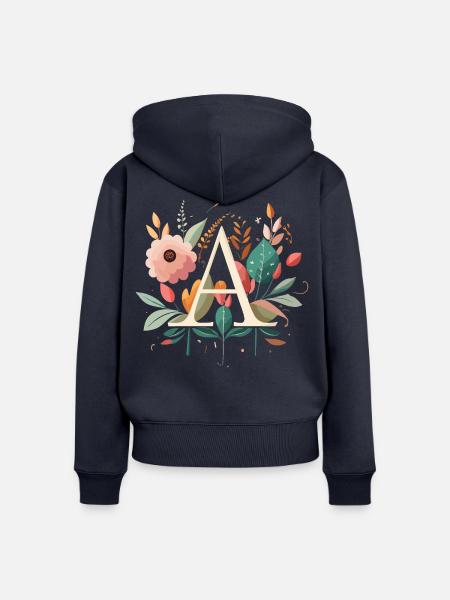 A Typografie mit Blumen - Frauen Premium Bio Zip Hoodie - Navy