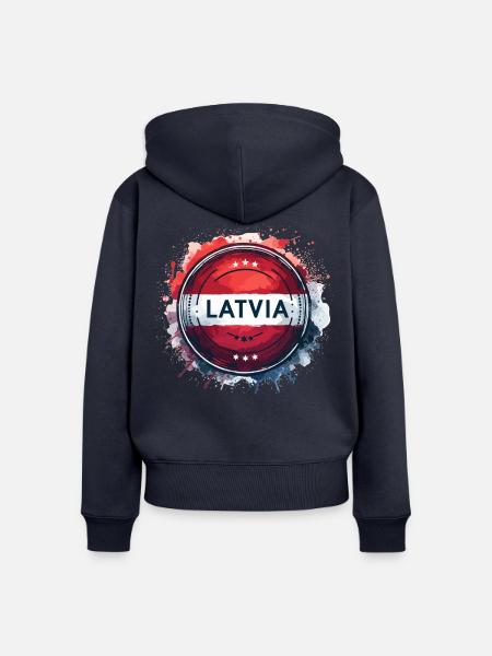 Lettland Flagge Fahne Geschenk - Frauen Premium Bio Zip Hoodie - Navy