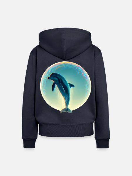 Delphin (02) - Frauen Premium Bio Zip Hoodie - Navy