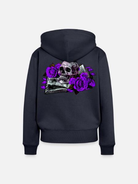 Schädel im violetten Rosenbuch - Frauen Premium Bio Zip Hoodie - Navy