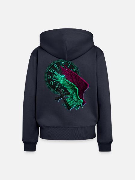 Engelflügel Neon uhren - Frauen Premium Bio Zip Hoodie - Navy