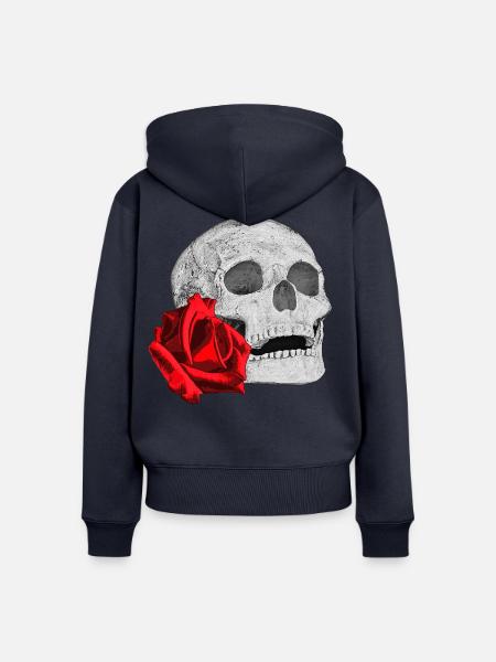 Schädel mit roter Rose - Frauen Premium Bio Zip Hoodie - Navy