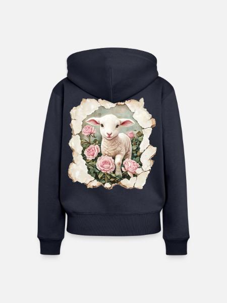 Lamm mit Schmetterling - Frauen Premium Bio Zip Hoodie - Navy