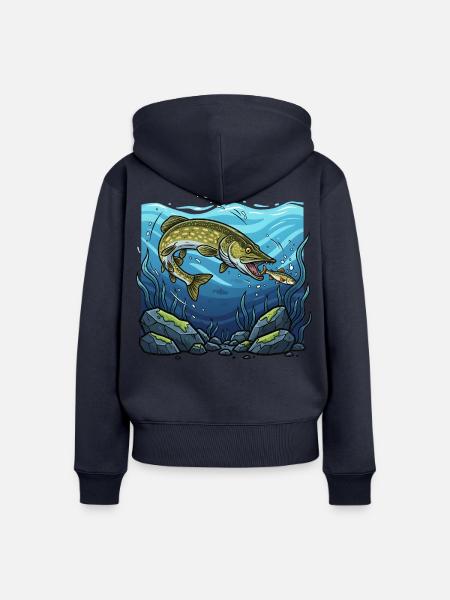 Hecht Angeln Fischen Raubfisch - Frauen Premium Bio Zip Hoodie - Navy