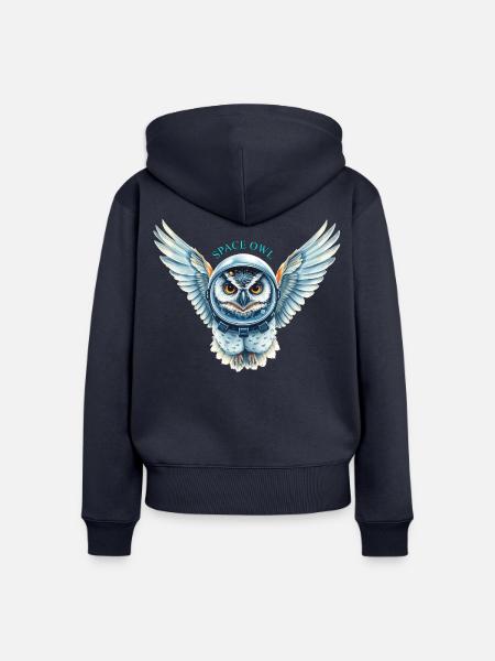 Weltraum-Eule im Raumanzug - Frauen Premium Bio Zip Hoodie - Navy