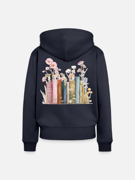 Bücher mit Blüten - Frauen Premium Bio Zip Hoodie - Navy