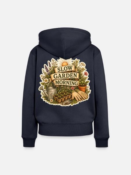 SLOW GARDEN MORNING - Frauen Premium Bio Zip Hoodie - Navy