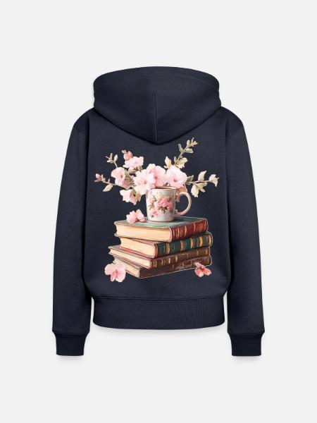 Bücherstapel - Frauen Premium Bio Zip Hoodie - Navy