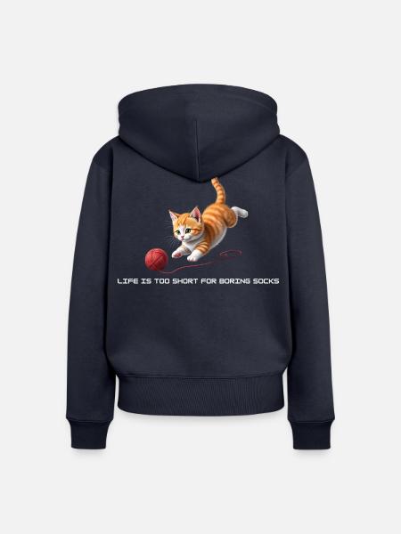 Kätzchen mit rotem Wollknäuel - Frauen Premium Bio Zip Hoodie - Navy