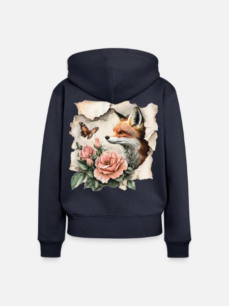 Fuchs mit Schmetterling - Frauen Premium Bio Zip Hoodie - Navy