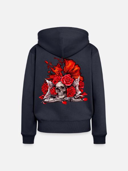 Rosenknochen Gothic Flammenrose - Frauen Premium Bio Zip Hoodie - Navy