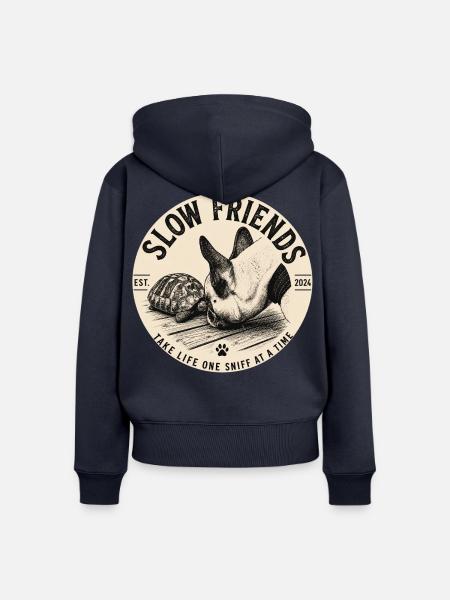 Slow Friends – Hund und Schildkröte - Frauen Premium Bio Zip Hoodie - Navy