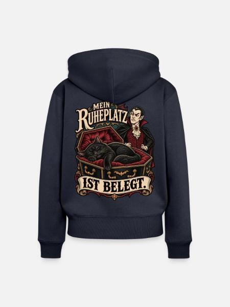 Ruheplatz belegt – Katze und Vampir - Frauen Premium Bio Zip Hoodie - Navy