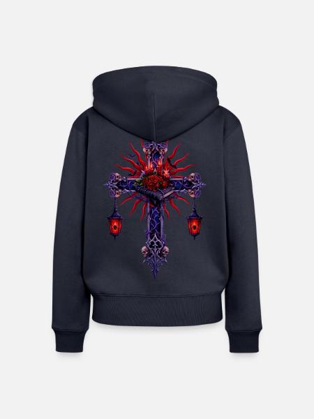 Dunkles Rosenkreuz-Laterne - Frauen Premium Bio Zip Hoodie - Navy