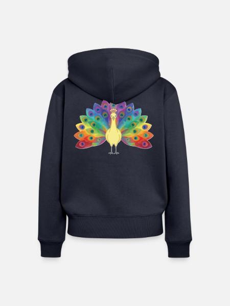 Regenbogenpfau in Federn - Frauen Premium Bio Zip Hoodie - Navy