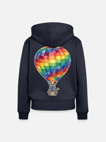 Regenbogen-Heißluftballon - Frauen Premium Bio Zip Hoodie - Navy
