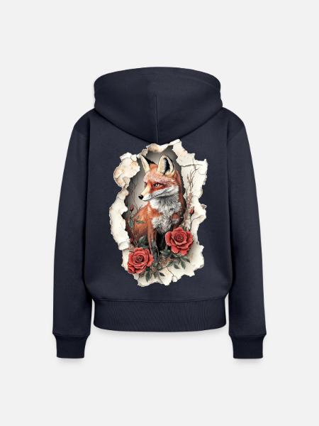 Fuchs mit Blumen - Frauen Premium Bio Zip Hoodie - Navy