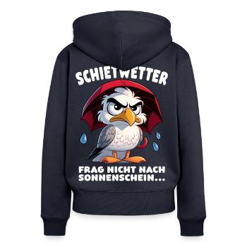 Schietwetter Spruch Lustige Möwe mit Regenschirm - Frauen Premium Bio Zip Hoodie - Navy - Hinten