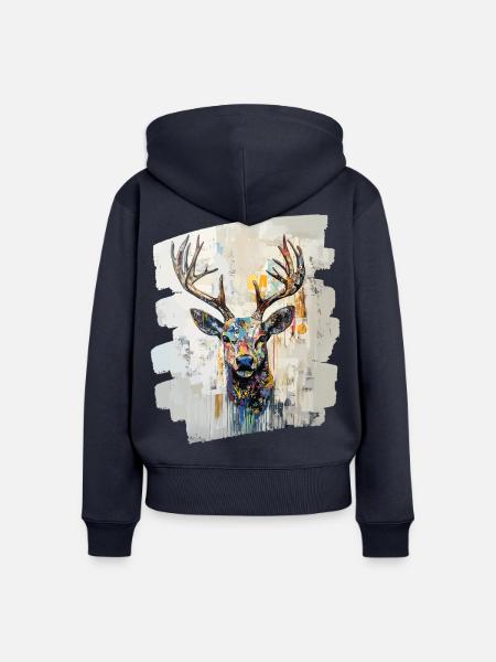 Hirsch mit Geweih - Frauen Premium Bio Zip Hoodie - Navy