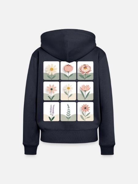 Pastellblumen Serie - Frauen Premium Bio Zip Hoodie - Navy