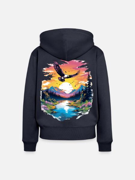 Sonnenuntergangsfalke über Wildnis - Frauen Premium Bio Zip Hoodie - Navy