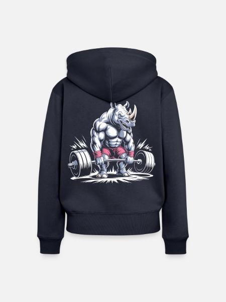 Starker Nashorn Kraftheben - Frauen Premium Bio Zip Hoodie - Navy