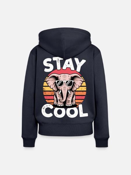 Stay Cool Elefant - Kinder Retro - Frauen Premium Bio Zip Hoodie - Navy