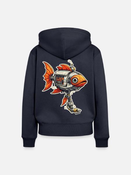 Steampunk Fischroboter Roboter Fisch - Frauen Premium Bio Zip Hoodie - Navy