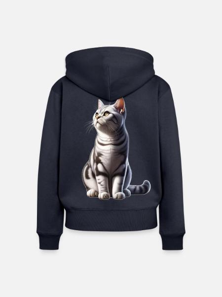 Silberner Katzenblick Katze - Frauen Premium Bio Zip Hoodie - Navy