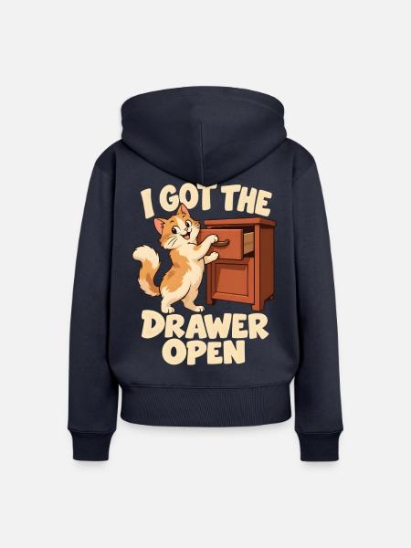 Die Katze öffnet die Schublade - Frauen Premium Bio Zip Hoodie - Navy