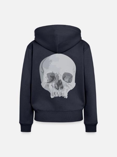 Grau Schädel Illustration - Frauen Premium Bio Zip Hoodie - Navy