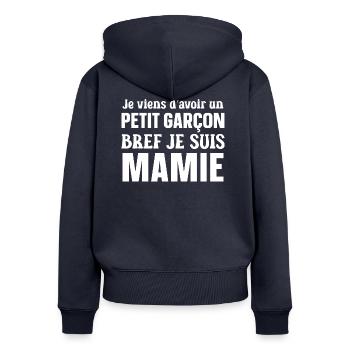 Bref je suis mamie Cadeau mamie annonce grossesse - Sweat à capuche zippé Premium bio Femme - bleu marine - Dos