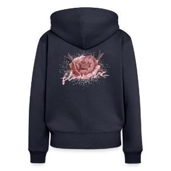 Flowers Pfingstrose Rosa - Frauen Premium Bio Zip Hoodie - Navy - Hinten