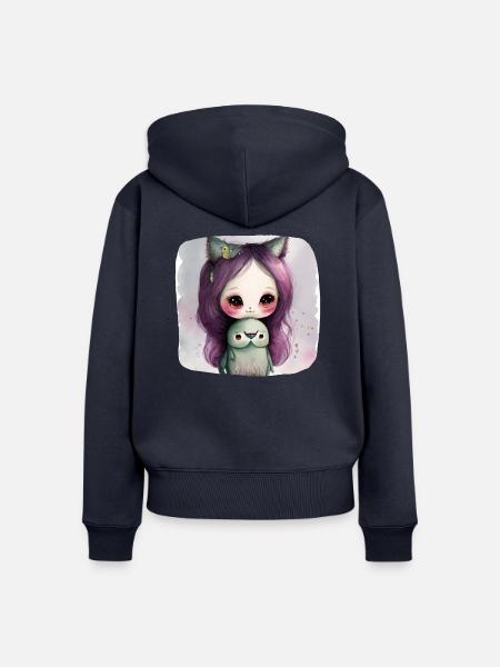 Katze Katzenmädchen - Phantasie - Frauen Premium Bio Zip Hoodie - Navy