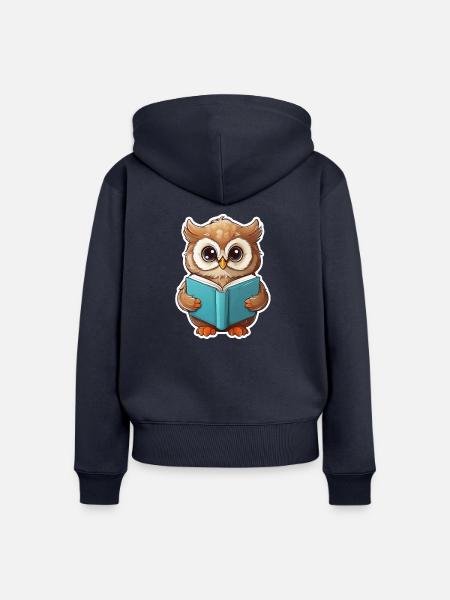 Eule lesen Bücher - Frauen Premium Bio Zip Hoodie - Navy