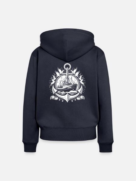 Fischerboot Logo - Frauen Premium Bio Zip Hoodie - Navy