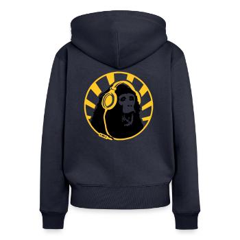 Monkey with Headphones - Women's Premium Organic Zip Hoodie - navy - Back