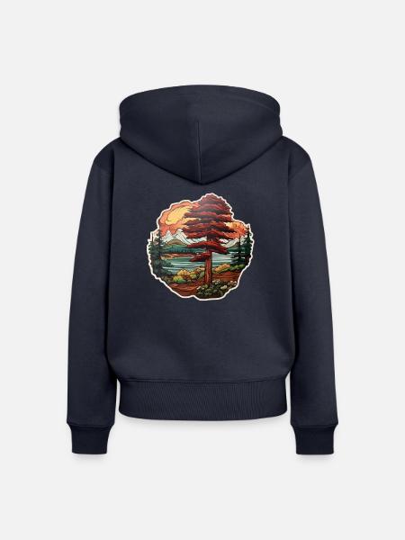 Zeder in einer Phantasielandschaft - Frauen Premium Bio Zip Hoodie - Navy