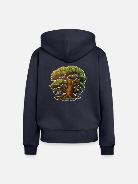 Eiche großer Baum - Frauen Premium Bio Zip Hoodie - Navy