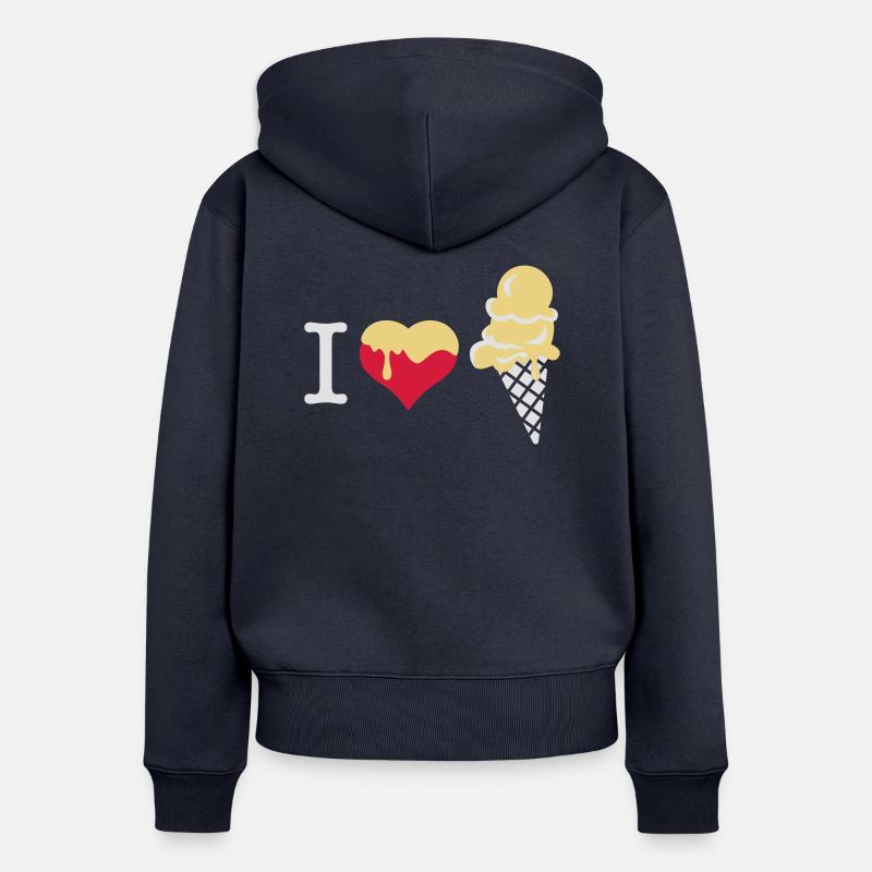 J'aime la crème glacée - Sweat à capuche zippé Premium bio Femme - bleu marine