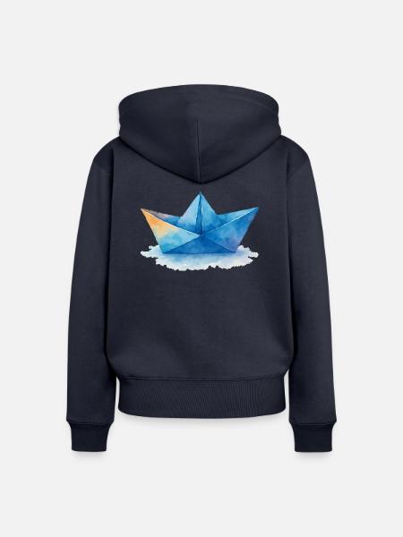 papierboot aquarell - Frauen Premium Bio Zip Hoodie - Navy